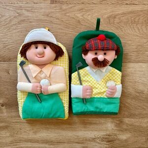 Winfield 1994 VTG Novelty Golfer Pot Holder Oven Mitts Mr. & Mrs. Golf Gag Gift